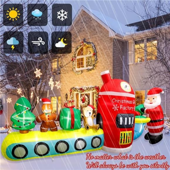 10FT Christmas Inflatables Outdoor Decorations Train with  Built-in LED Lights - Picture 7 of 7